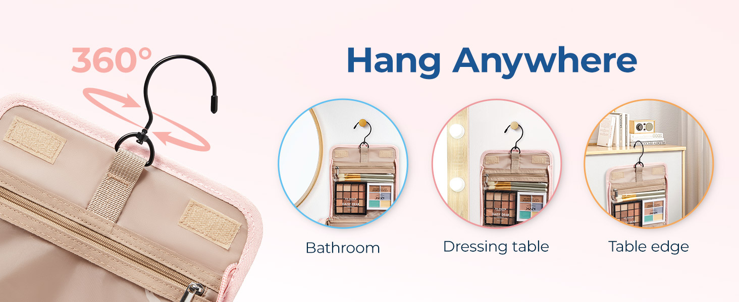 Органайзер для косметики BAGSMART, велика косметичка для жінок, чорний, з петлею для підвішування