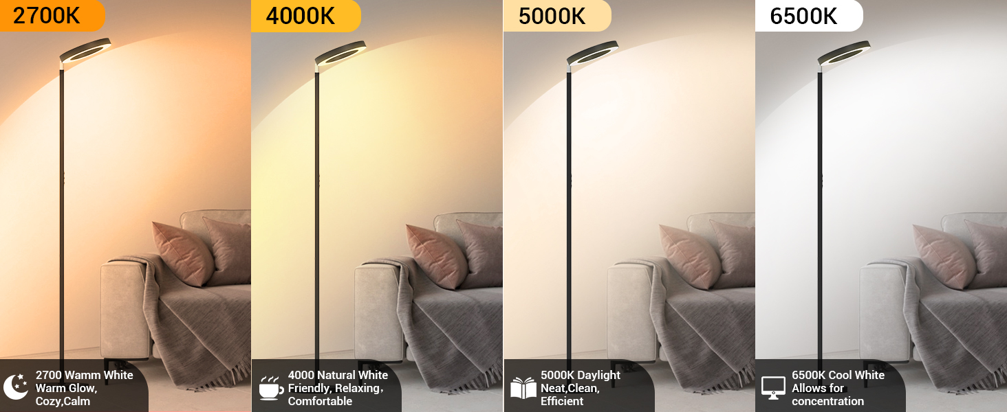 LED торшер, 42W, 16 мільйонів кольорів RGBCW, WiFi, розумний, двосторонній, для вітальні, сумісний з Alexa/Google Home, синхронізація з музикою, плавне регулювання яскравості, торшер для читання в спальню (RGB-RC)