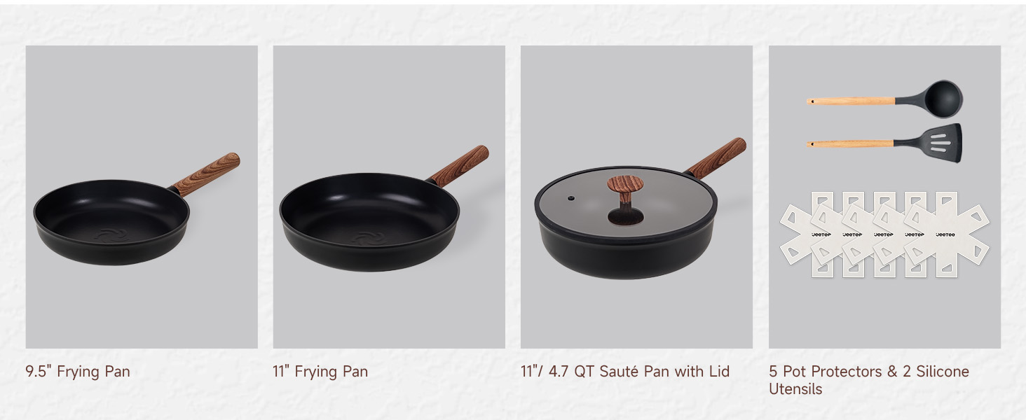 Набір посуду JEETEE 17 предметів з антипригарним покриттям Ceramic, набір каструль та сковорідок з знімними ручками, для всіх типів плит, сумісний з духовкою