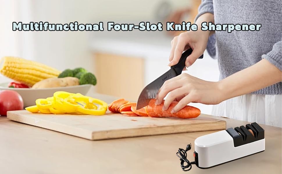 Електричний точилка для ножів 5 в 1: професійний набір для заточування ножів з прямою та зубчастою клинками, керамічних ножів