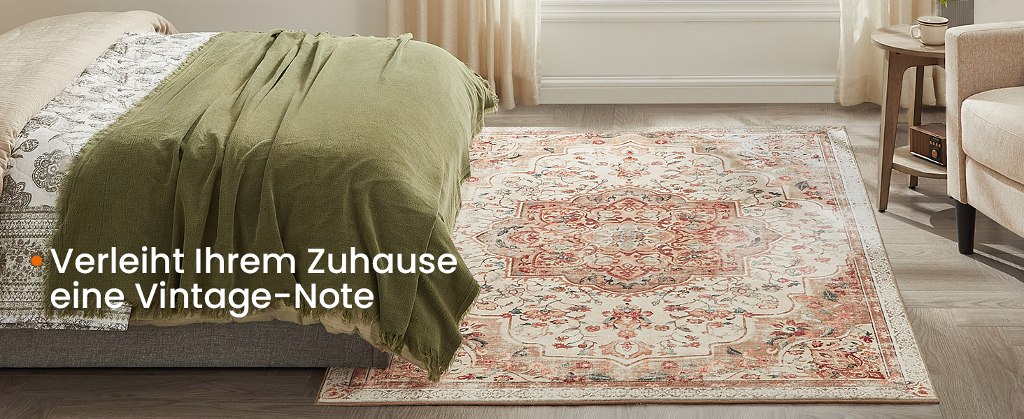 Килимок SONGMICS HOME Vintage, 120x170 см, для вітальні, спальні, кухні, коридору, їдальні, миючий, з антиковзаючим покриттям, TAR032G01 (Cappuccinobeige, 200B x 290L см)