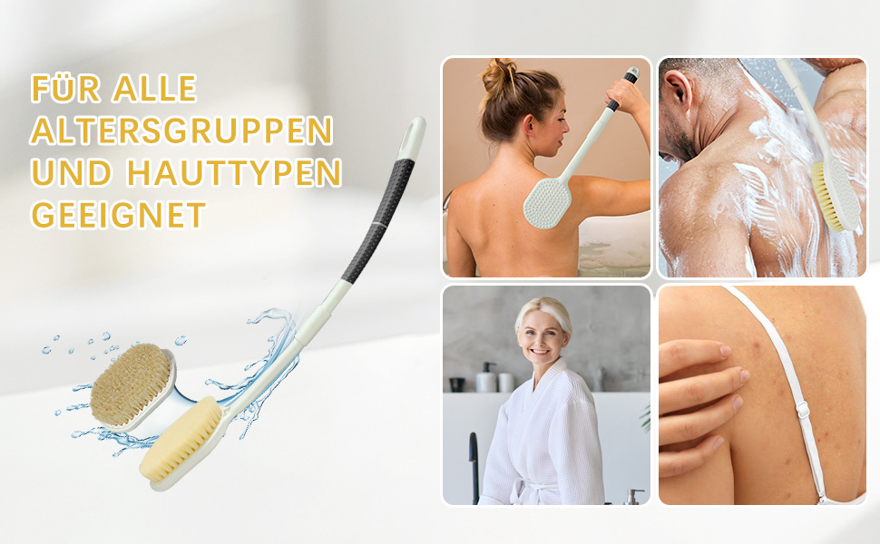 Рюкенbürсте для спини 50 см: складана щітка для душу з довгим руків'ям для ексфоліації, суха щітка для душу, щітка для ванни з змінною насадкою, підходить для людей похилого віку