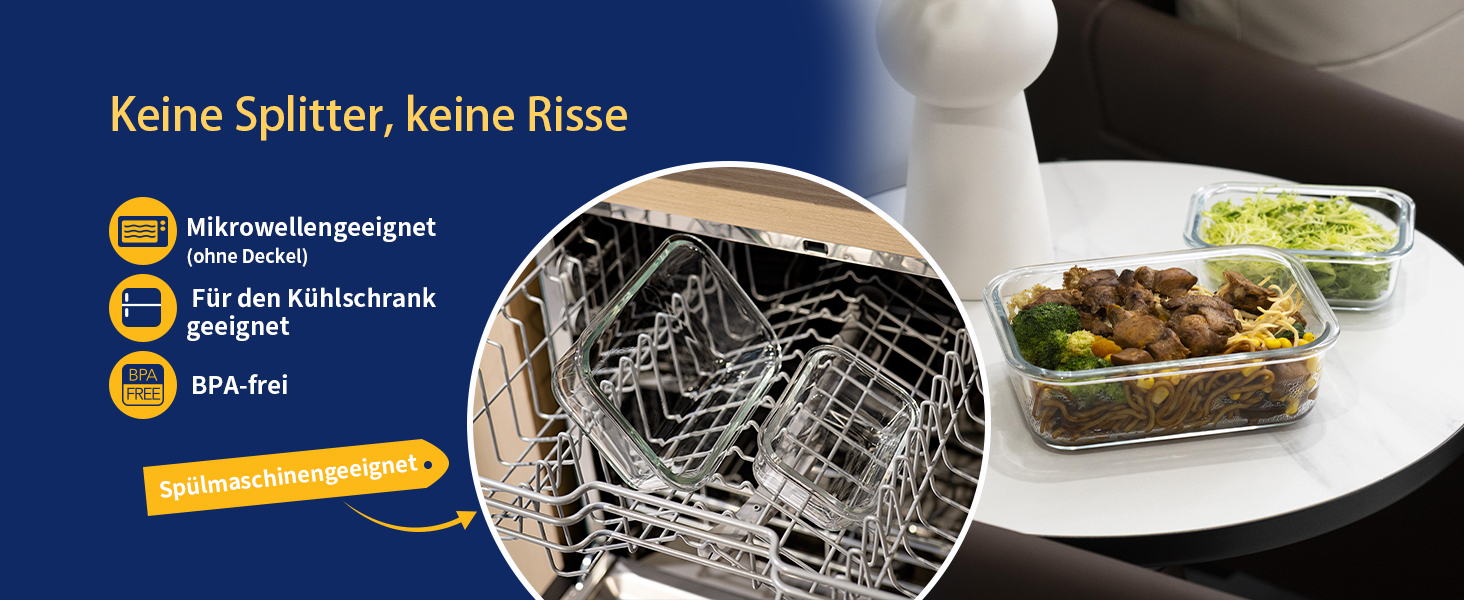 Набір скляних контейнерів для зберігання їжі, 10 шт., з кришками з преміум-пластику, герметичні, BPA-free, блакитні