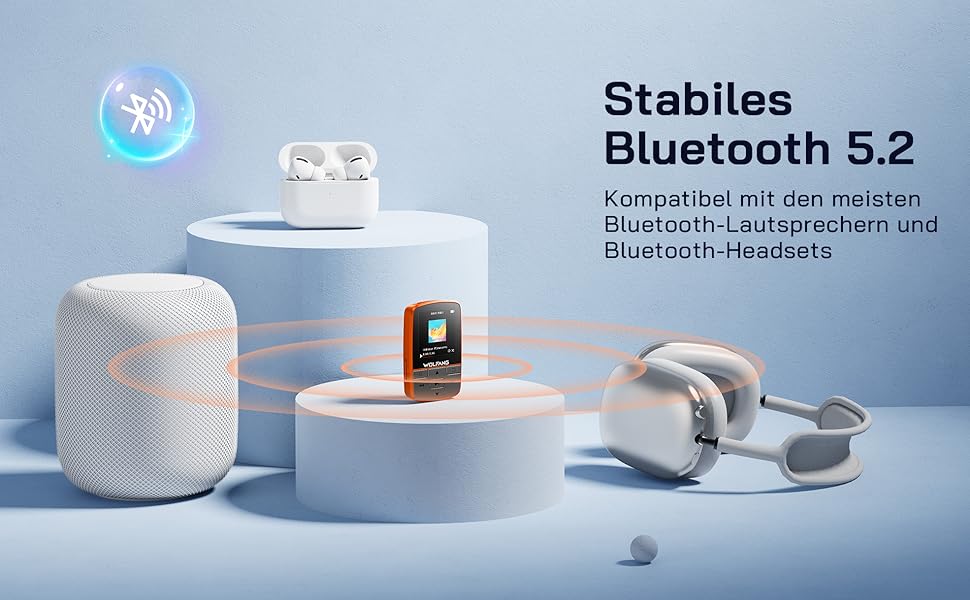 MP3-плеєр WOLFANG 64GB Bluetooth 5.2, помаранчевий: Спорт-кліпса, Hi-Fi радіо, диктофон, навушники в комплекті