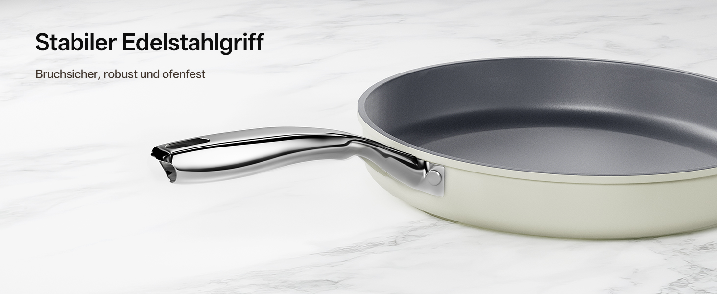 Набір сковорідок Koch Kode з керамічним покриттям 20/24/28 см, з нержавіючою ручкою, для індукційних плит, без PTFE та PFOA, придатні для миття в посудомийній машині та випікання, бежевий