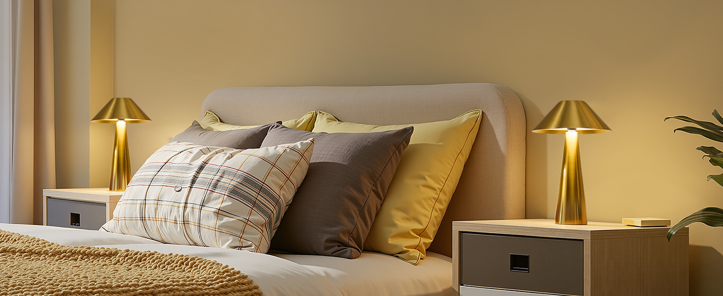 BOJIM 2 шт. LED настільна лампа золота, акумуляторна, USB, бездротова, диммування, магнітна, IP54, вологостійка, для балкона, поворотний наголовник