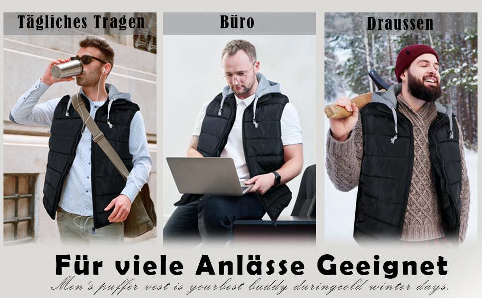 Чоловіча жилетка Steppweste з капюшоном та еластичними рукавами для активного відпочинку, чорна (M)