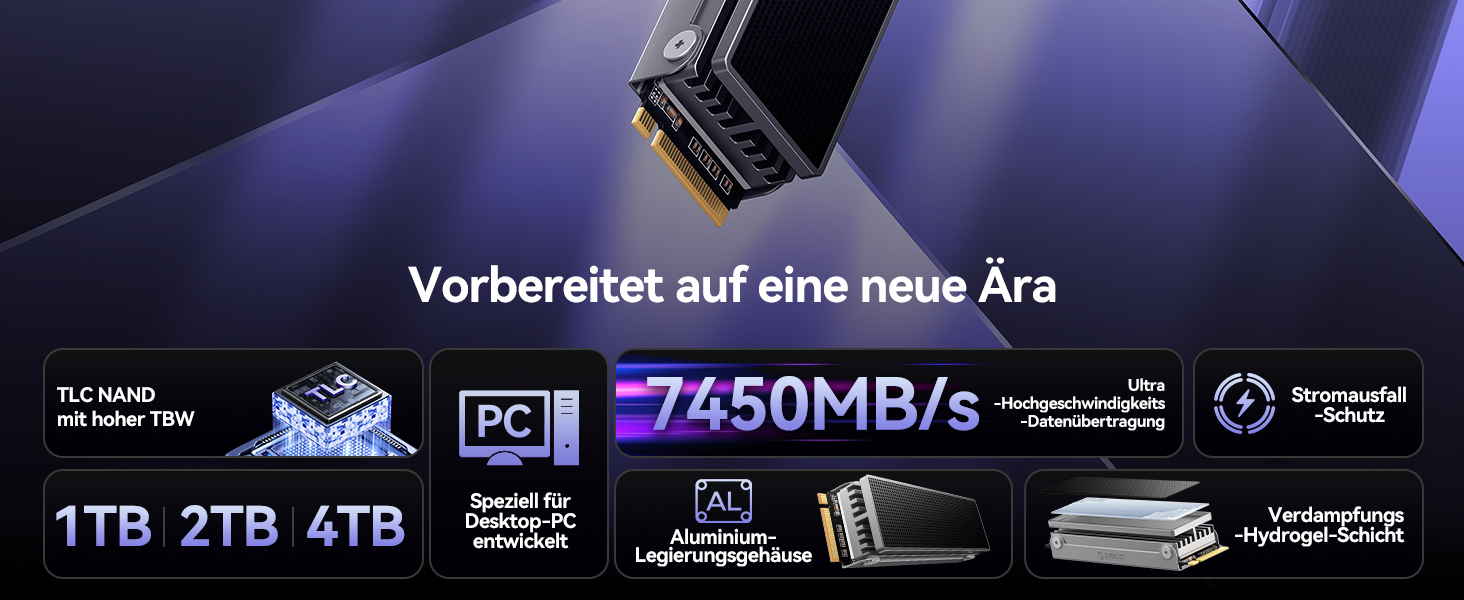 SSD Orico IG740PRO 4TB PCIe 4.0 NVMe M.2 - Швидкість до 7100 МБ/с, 3D NAND TLC, з радіатором для ПК, ноутбука та PS5