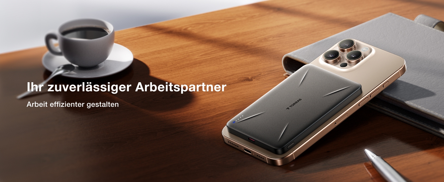 TORRAS MagPro Power Bank 5000mAh: Бездротова М'ягка Зарядна Батарея для iPhone з MagSafe, USB-C, Сірий