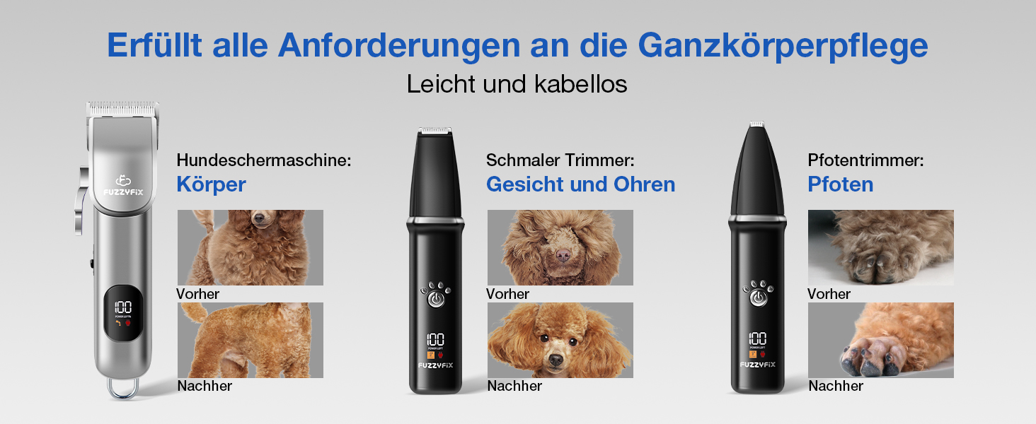 Набір для стрижки собак 3-в-1: машинка, триммер для лап, тиха робота, для густого хутра, чорний колір