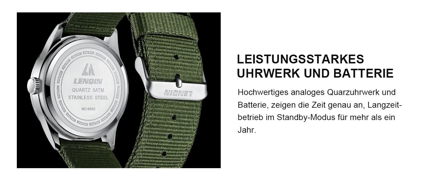 Годинники чоловічі LN LENQIN аналогові кварцові на нейлоновому ремінці, водостійкі 30M, з датою (зелені, срібні, чорні)