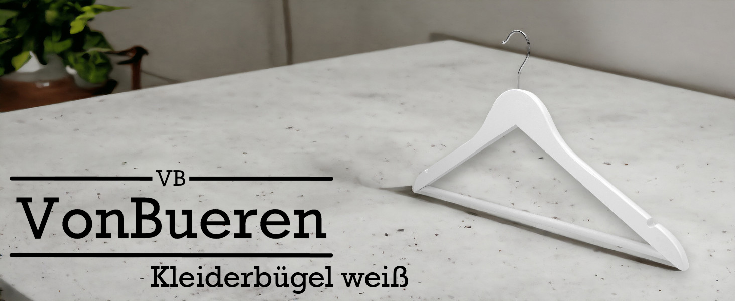 10 дерев'яних вішалок VonBueren, білі | 44,5 x 22 см | 360° обертання | 10 шт.