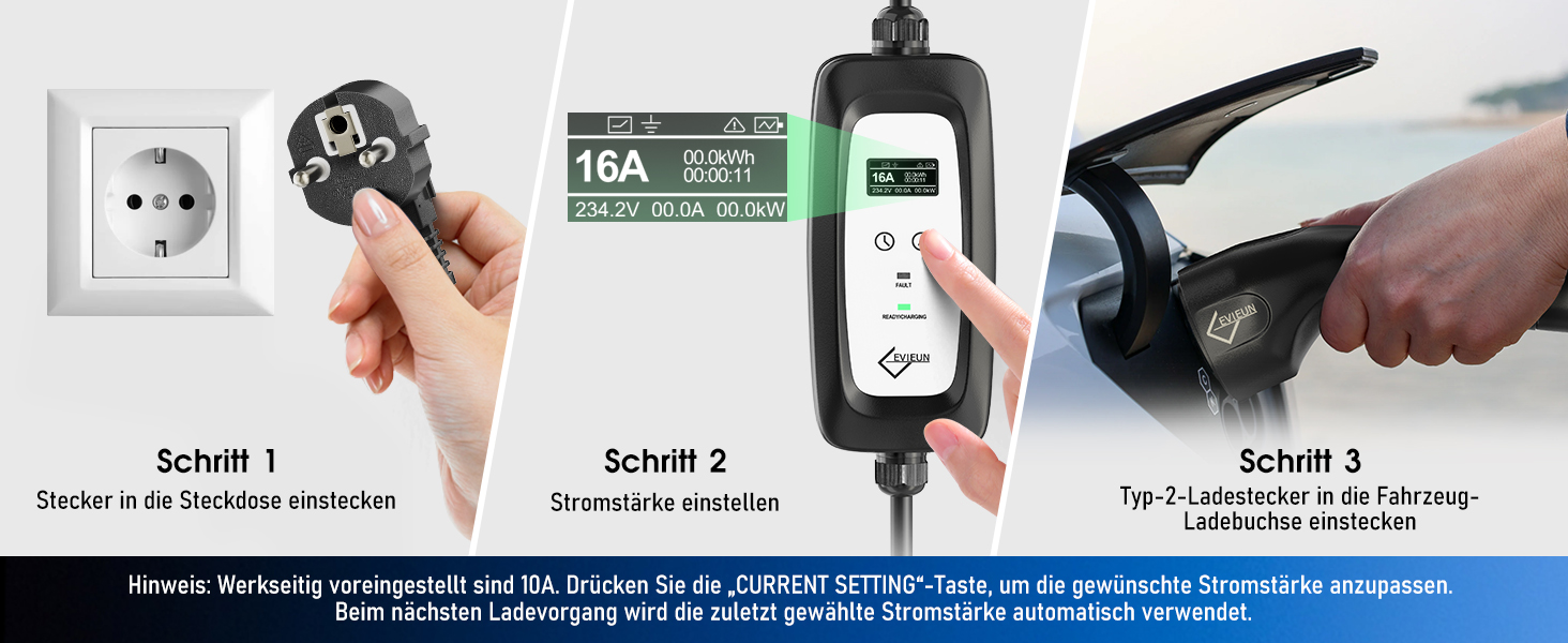 Кабель зарядки для електромобіля Schuko 3.6kW (5м, 16A) з регулюванням струму та дисплеєм | Підходить для ID.3, ID.4, Model 3/Y, ZOE, Q3/Q5 та інших електромобілів (EV/PHEV)