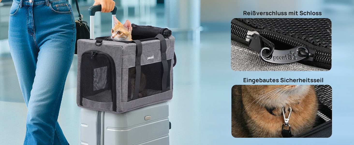 Транспортна сумка для котів Pecute Katzentasche: міцна переноска для домашніх тварин, легка, складана, для котів та маленьких собак, ідеальна для подорожей та до ветеринара, до 4 кг (44 x 23 x 30 см, темно-сірий)