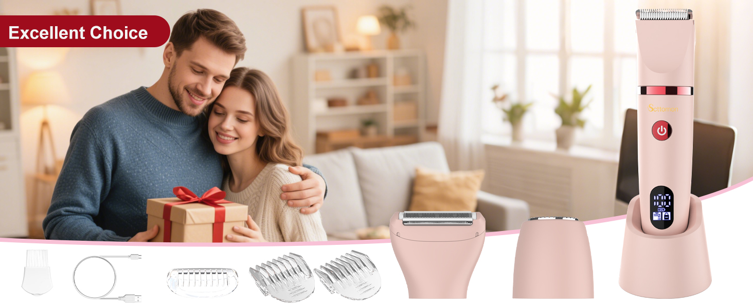 Електричний жіночий триммер 3-в-1 для обличчя, тіла та зони бікіні. Вологостійкий, з LCD-дисплеєм, рожевий