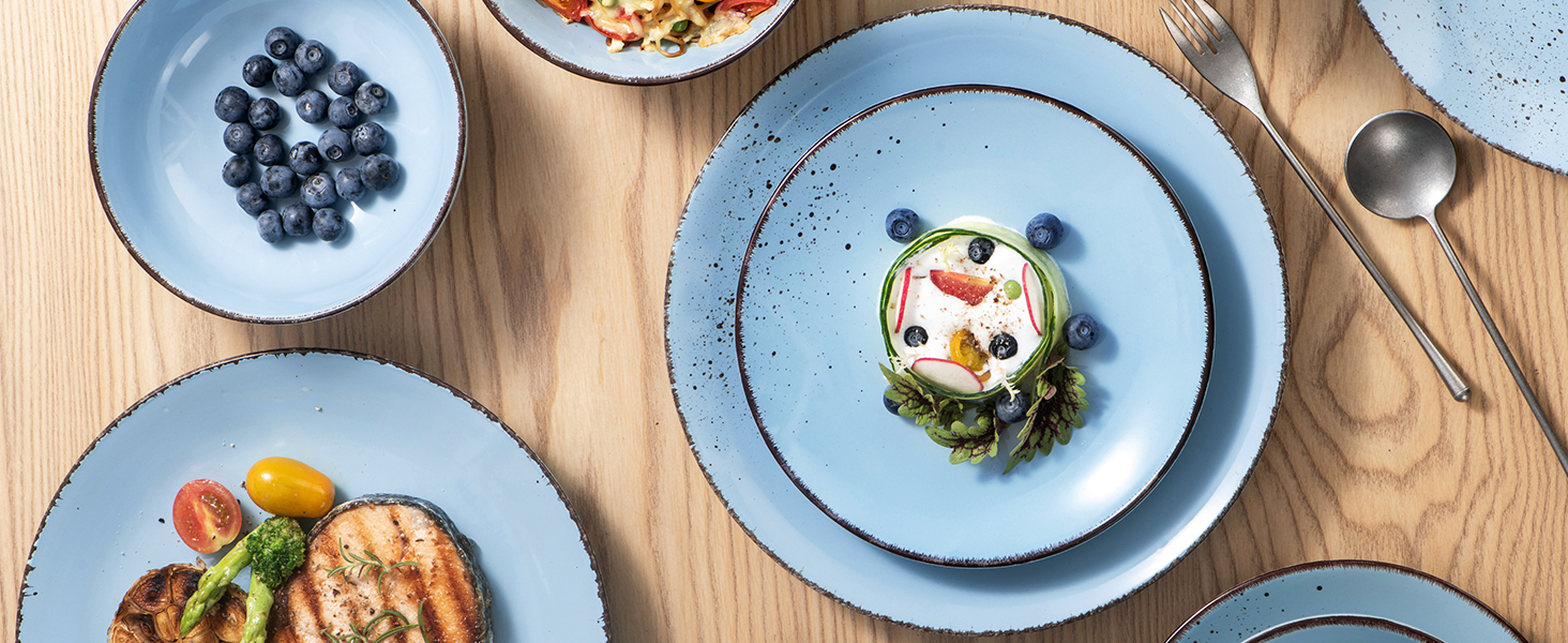 Набір посуду Vancasso Navia 16 предметів, кераміка, блакитний, вінтажний стиль