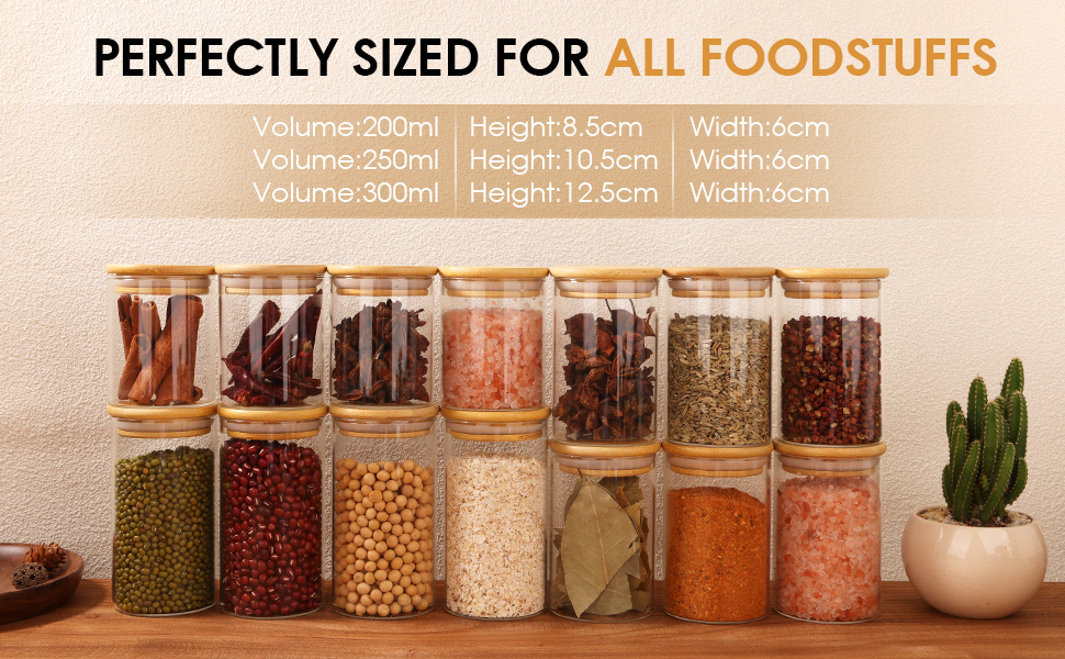 Набір скляних банок для спецій Cinnani 250 мл (12 шт) з дерев'яними кришками, герметичні, з етикетками