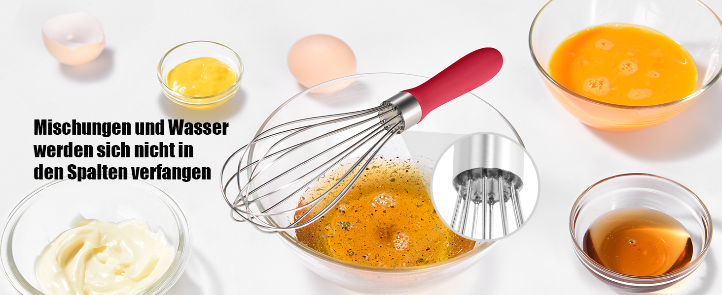 Міксер ручний Doosu 28 см з нержавіючої сталі, 8 гнучких дротів для збивання, перемішування та приготування їжі (червоний)