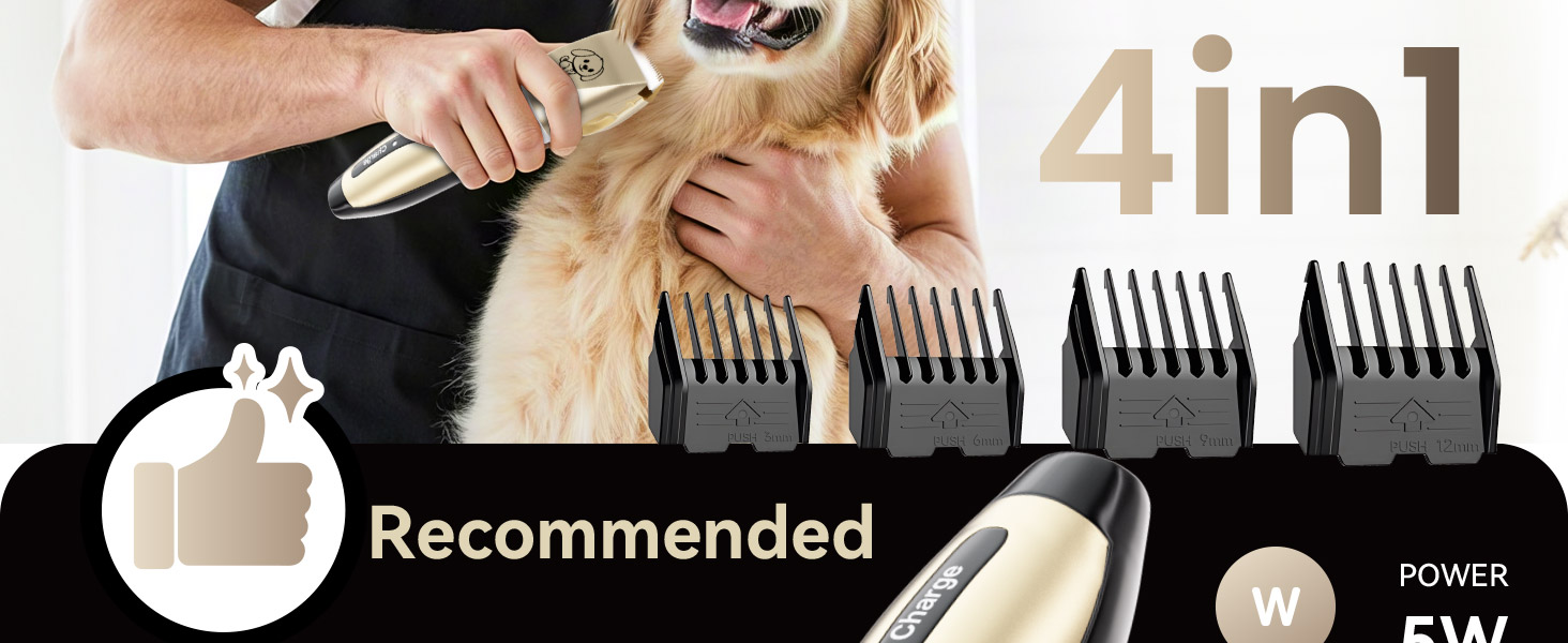 Машинка для стрижки собак, набір для грумінгу: 4 насадки, ножиці, гребінець, щітка