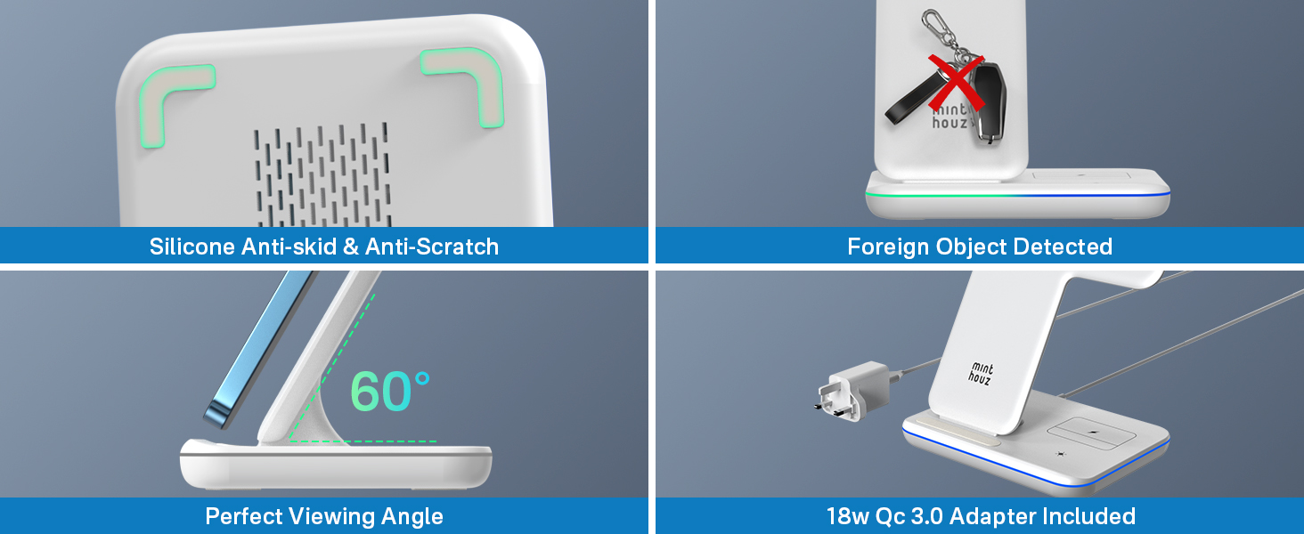 Бездротовий зарядний пристрій Minthouz 3-в-1 з адаптером 18W для Apple iWatch, AirPods та iPhone (Qi сумісний)