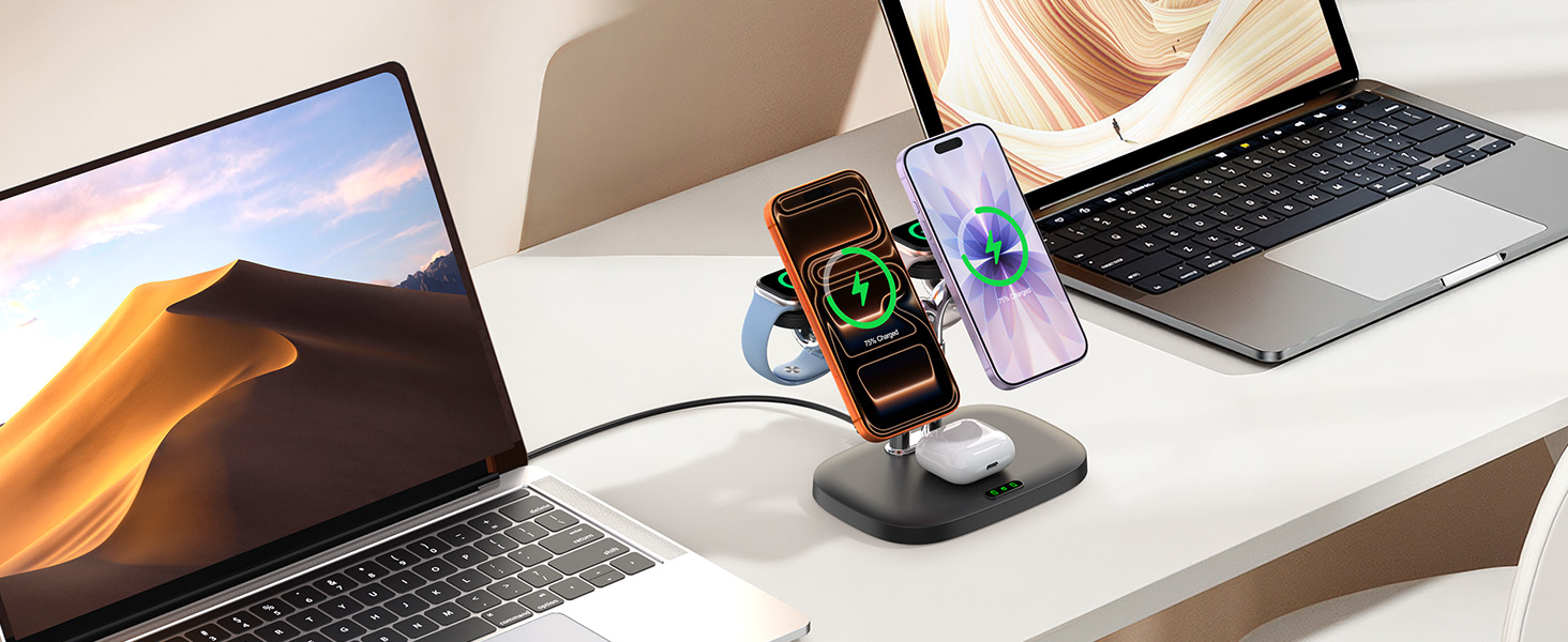 Універсальна зарядна станція 5 в 1 для 2 смартфонів iPhone та 2 Apple Watch, багатофункціональний зарядний пристрій