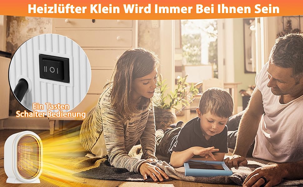 Електричний обігрівач 1200W з PTC-керамічним нагрівом, 2 режими, стабільна температура, захист від перегріву та перекидання, тихий, компактний, для дому, спальні, офісу