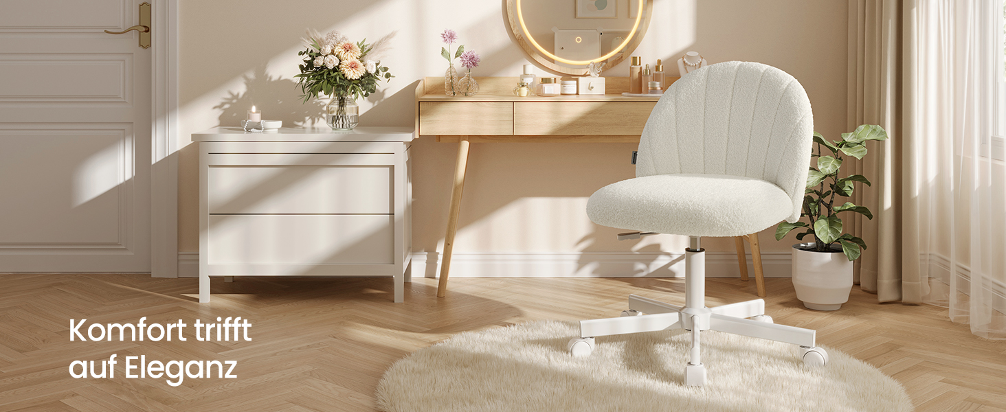 Офісний стілець SONGMICS з м'яким сидінням (фліс), регульована висота, кремово-білий - для дому, офісу, спальні