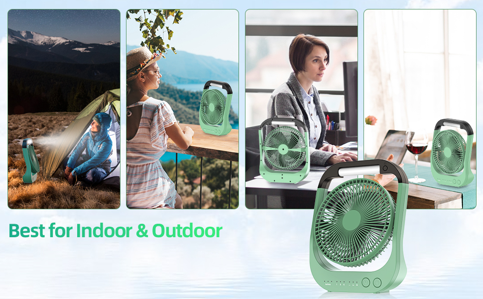 USB Настільний вентилятор 20000mAh: Компактний, Тихий, 3 швидкості, 180° оберт, 200 годин роботи, для офісу, дому та відпочинку (Зелений)