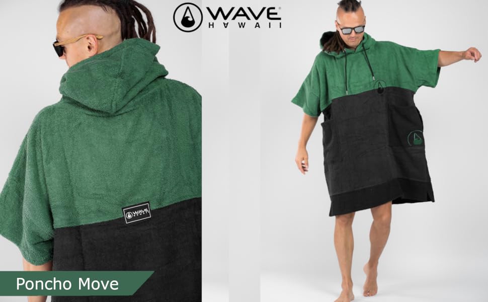 Пончо для пляжу WAVE HAWAII L 100% бавовна для дорослих – махровий рушник, велюр, висока водопоглинання, для жінок і чоловіків, для переодягання на пляжі, 170-200 см