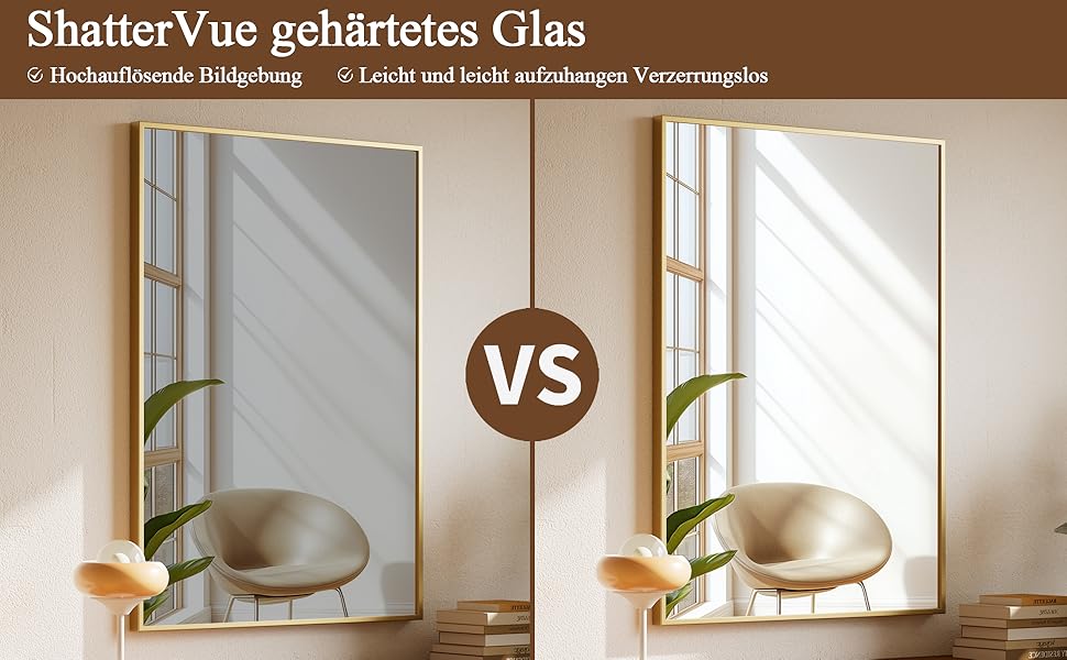 Дзеркало настінне прямокутне Beautypeak 81x61 см з металевим каркасом, безпечне для ванної кімнати, спальні, вітальні, золотий колір