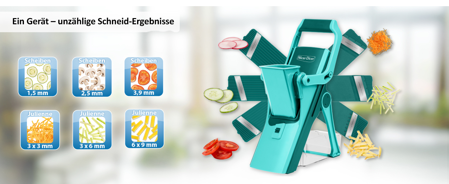 Nicer Dicer Mandoline Vegetable Slicer 12-Piece Set - Vegetable Chopper, Julienne Cutter, Cucumber Slicer, Turquoise/Green