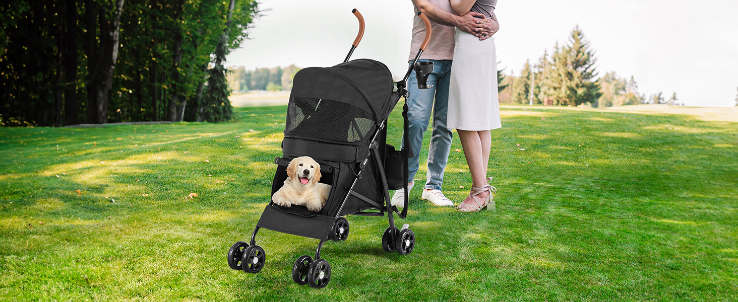 Візок для собак YITAHOME - чорний, до 11,3 кг, з сіткою, тримачем для напоїв, кошиком та переноскою