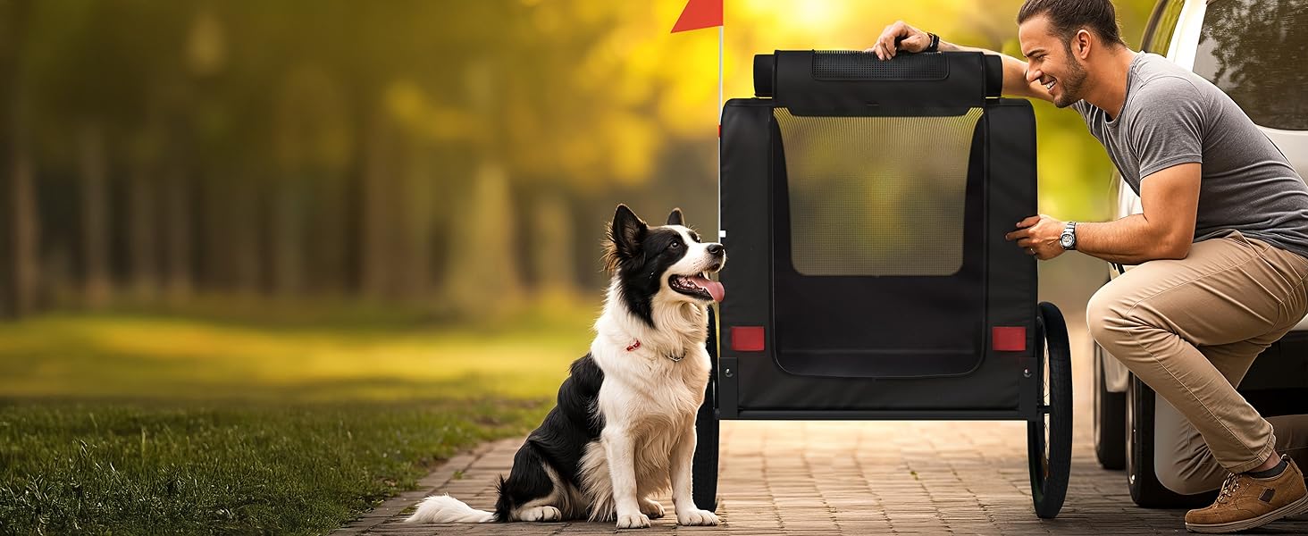 Фартоваж для собак на велосипед – складаний, до 40 кг, з відбивачами, водовідштовхувальний, сумісний з електровелосипедами, чорний