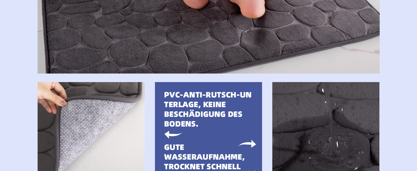 Килимок для ванної кімнати chakme з ефектом пам'яті (Memory Foam), абсорбуючий та протиковзкий килим у ванну та вітальню, 43×61 см, темно-сірий