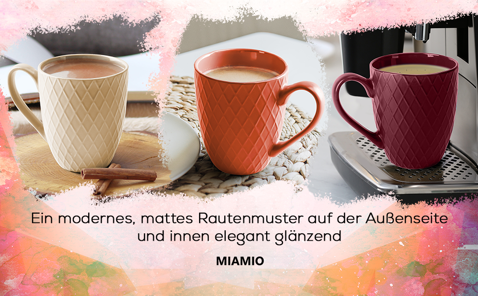 MIAMI – 6 x 400 ml – Coffee Cup Set/Mug – Modern Matte Ceramic Cup – Large Coffee Cup – Palmanova Collection (Magma)