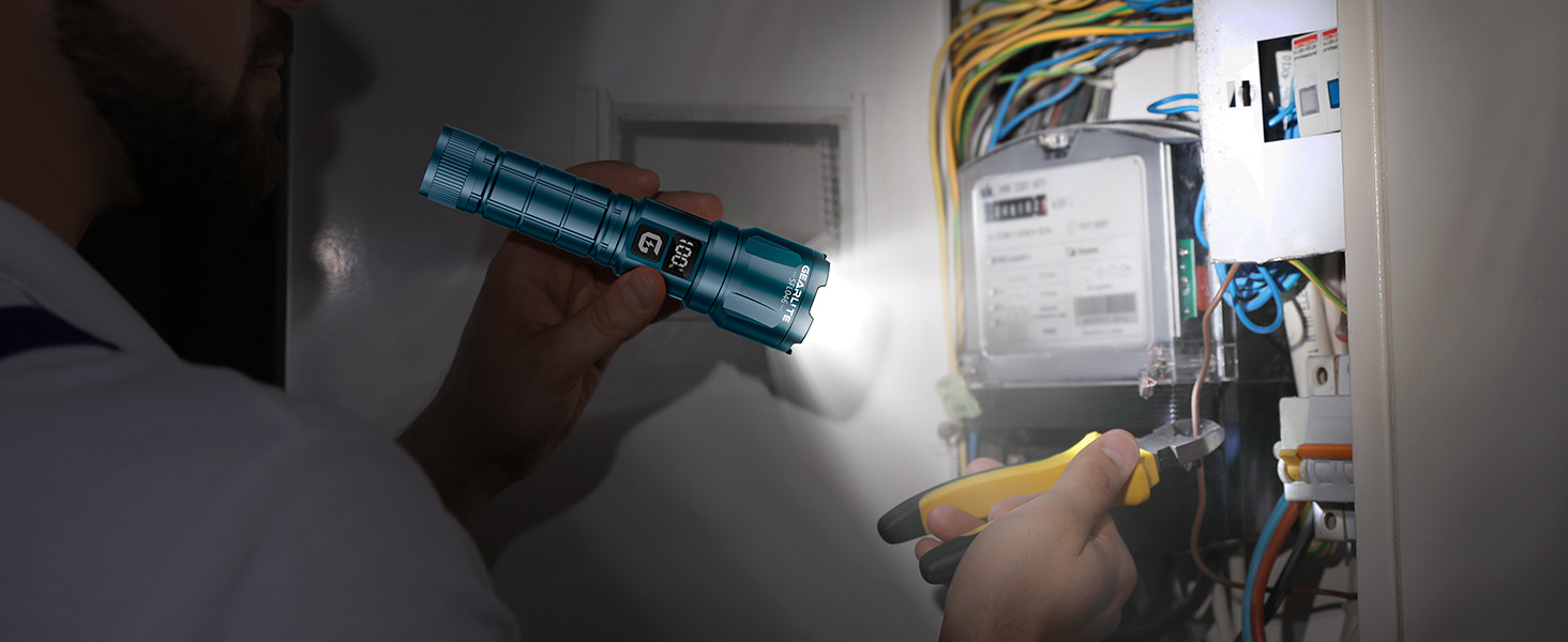 LED ліхтарик Gearlite з підзарядкою, 6000 люмен, тактичний, з регулюванням фокусу, 3 режими, водонепроникний IP65, для кемпінгу, риболовлі, надзвичайних ситуацій, походів (блакитний, 1 шт.)