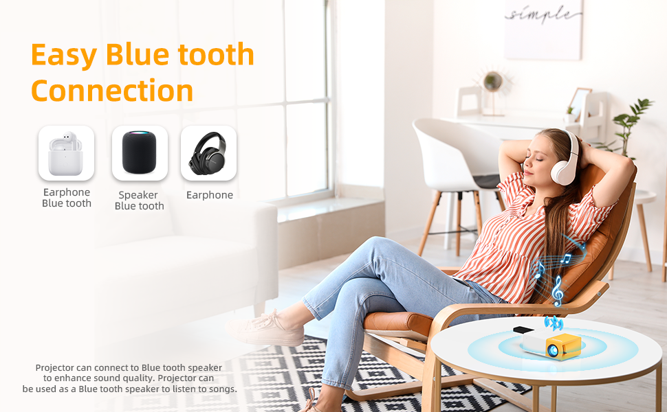Vamvo Mini Beamer YG300Pro: портативний LED-проектор, Full HD 1080p, Bluetooth 5.4, HDMI/USB, жовто-білий