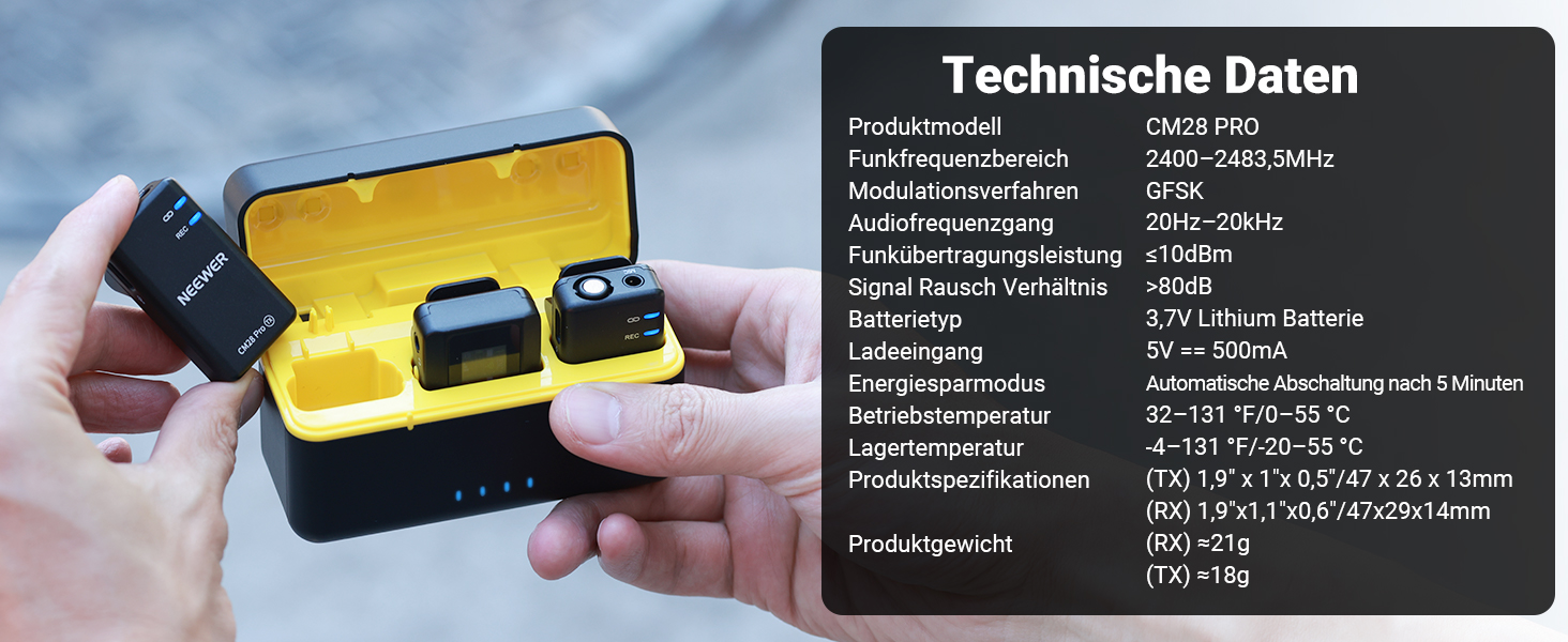 NEEWER CM28 Pro: Бездротове мікрофону з пригніченням шуму, 150м радіус дії, сумісний з iPhone, iPad, Android, DJI, Insta360, PC, Mac