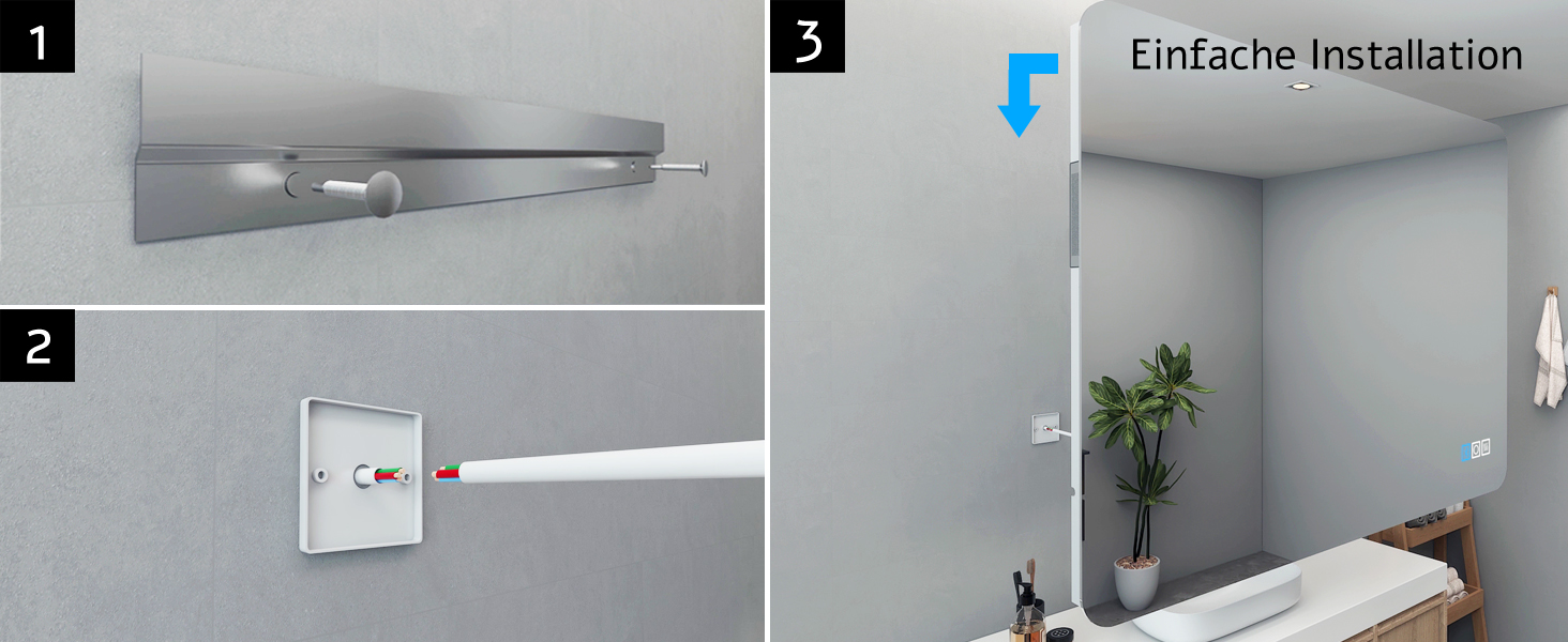 LED дзеркало для ванної кімнати LISA 70x50 см з підсвічуванням, сенсорне регулювання, антизапар, 3 кольори світла