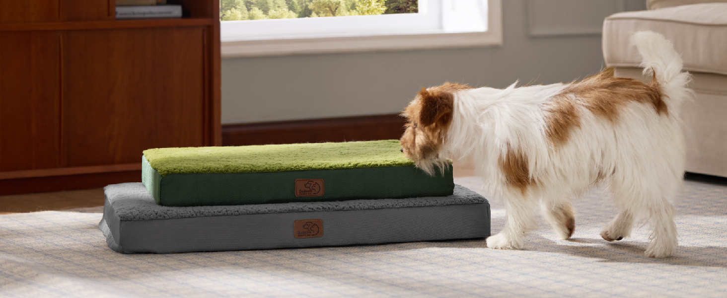 Ортопедичне ліжко для собак BEDSURE - великі породи, 112x81x8 см, м'яке, миється, сірого кольору