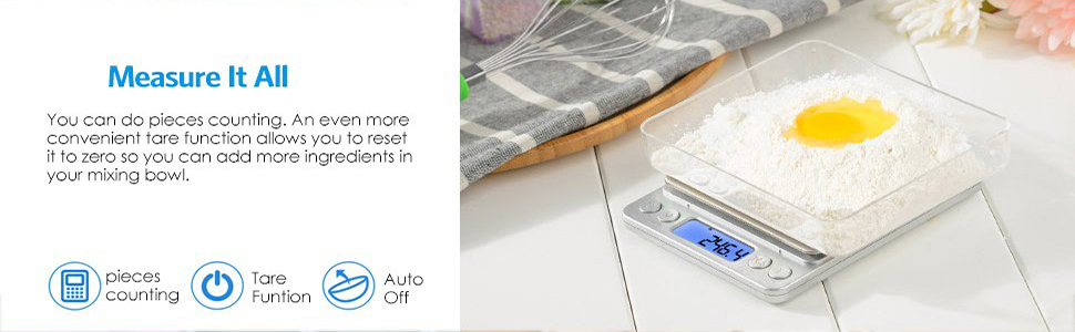 Кухонні ваги 3000г з LCD-дисплеєм та функцією тарування, для їжі та ювелірних виробів, з нержавіючої сталі