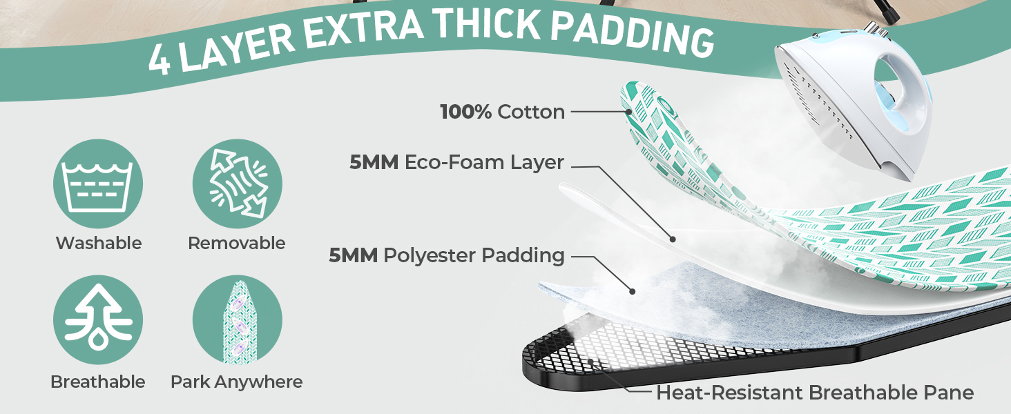 Прасувальна дошка LyriFine 2-в-1 для прасування з парою та звичайного прасування, стабільна, зелена