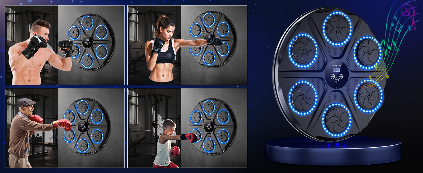 Музична бокс-машина YORRAKA для дорослих з LED-підсвіткою та Bluetooth - бокс-тренажер з 12 режимів швидкості та підрахунку ударів