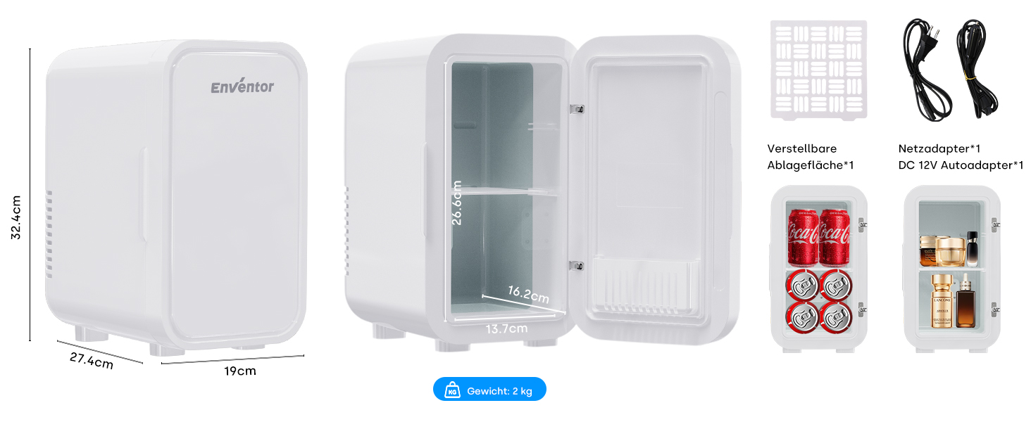 Mini холодильник Enventor 6L: портативний, для авто, кімнати, косметики, фруктів та напоїв (білий)