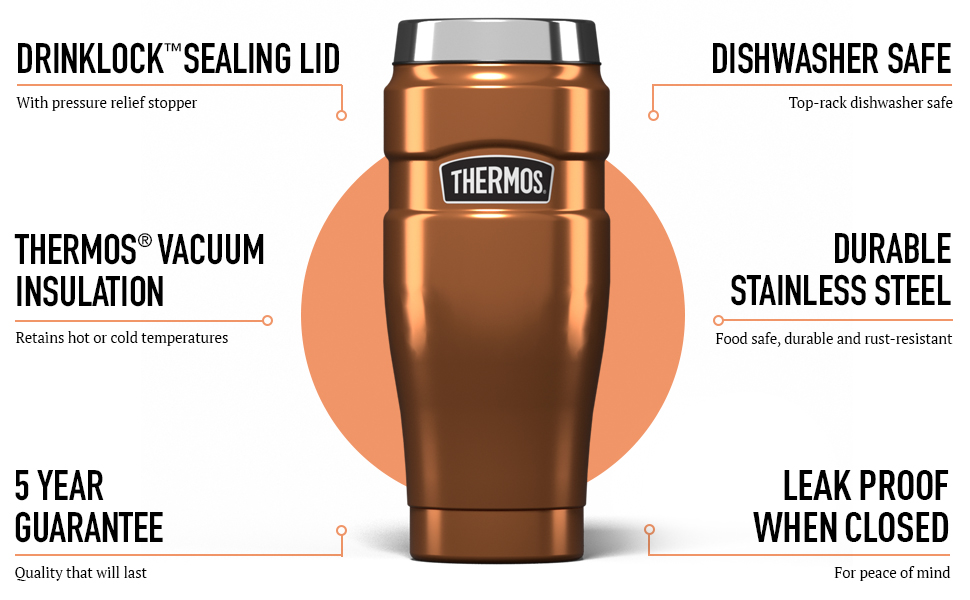 Термос King Reise Thermobecher: термокружка з нержавіючої сталі, 470 мл, 8.3 x 8.3 x 20 см (мідь)