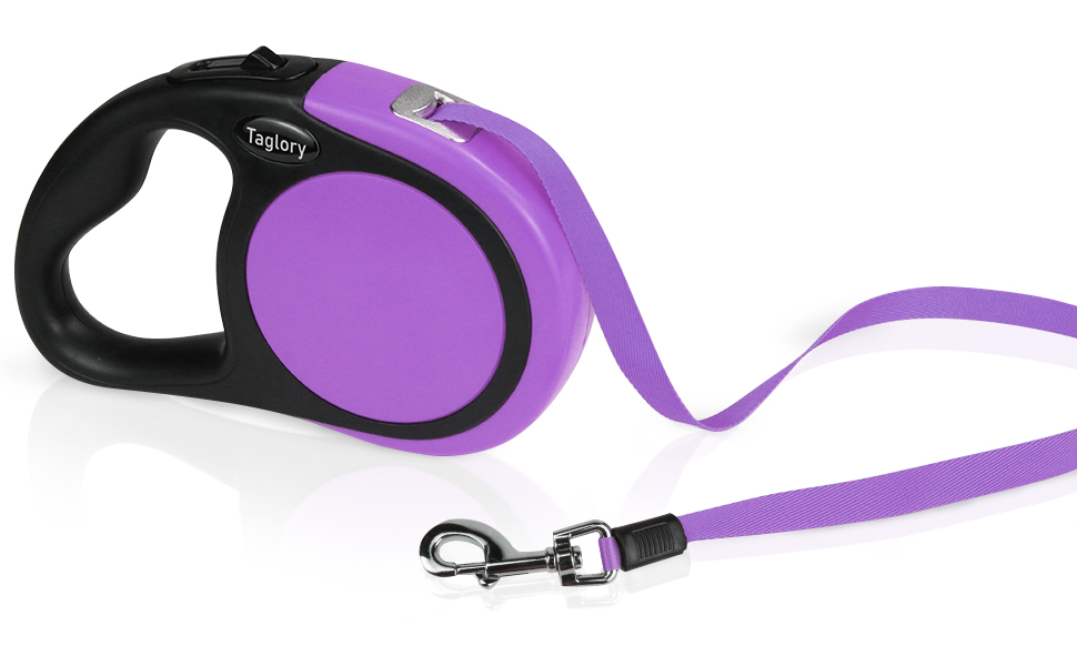 Висувна поводок для собак Taglory, 5м, для середніх та великих собак до 45кг, з надійною системою гальмування та антиковзним руків'ям (фіолетовий)