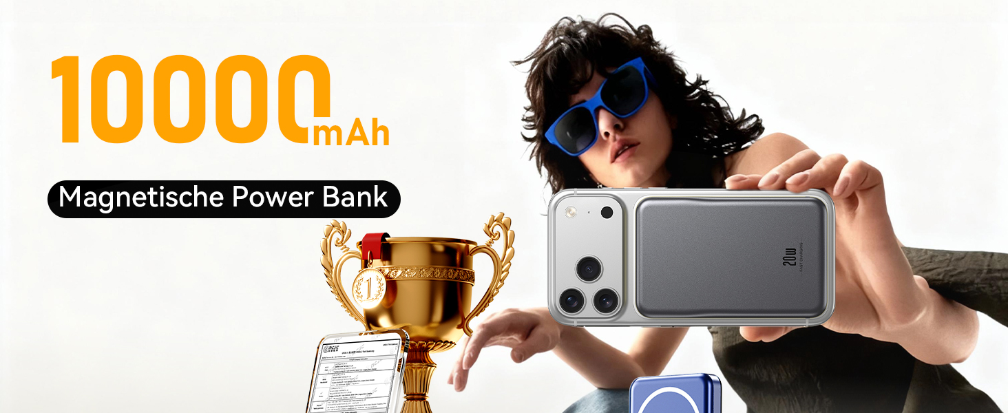 Power Bank MagSafe 10000mAh Сірий: Бездротовий магнітний зарядний пристрій для iPhone 12/13/14/15/16/17 Pro Max з USB-C, 20W PD швидка зарядка