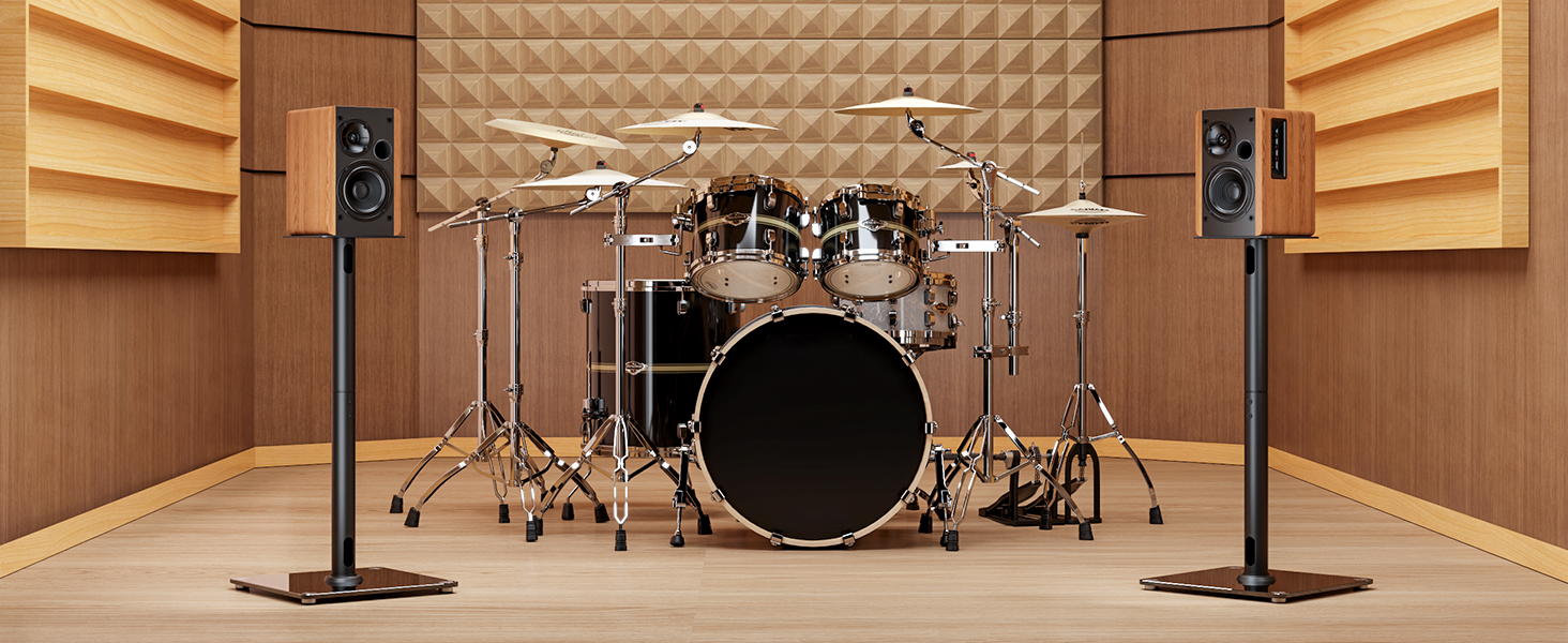 Підставка для акустики саундбару, універсальна, чорна, 76.5 см, 25 кг, з кабелеуправлінням та скляною основою (1 шт.)