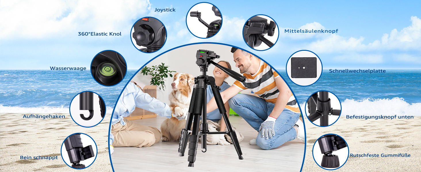 Штатив для камери Lusweimi 187 см з поворотним кріпленням 360° та 2 QR-пластинами, для Sony/Nikon/Canon, смартфонів, TikTok, Vlog (чорний)
