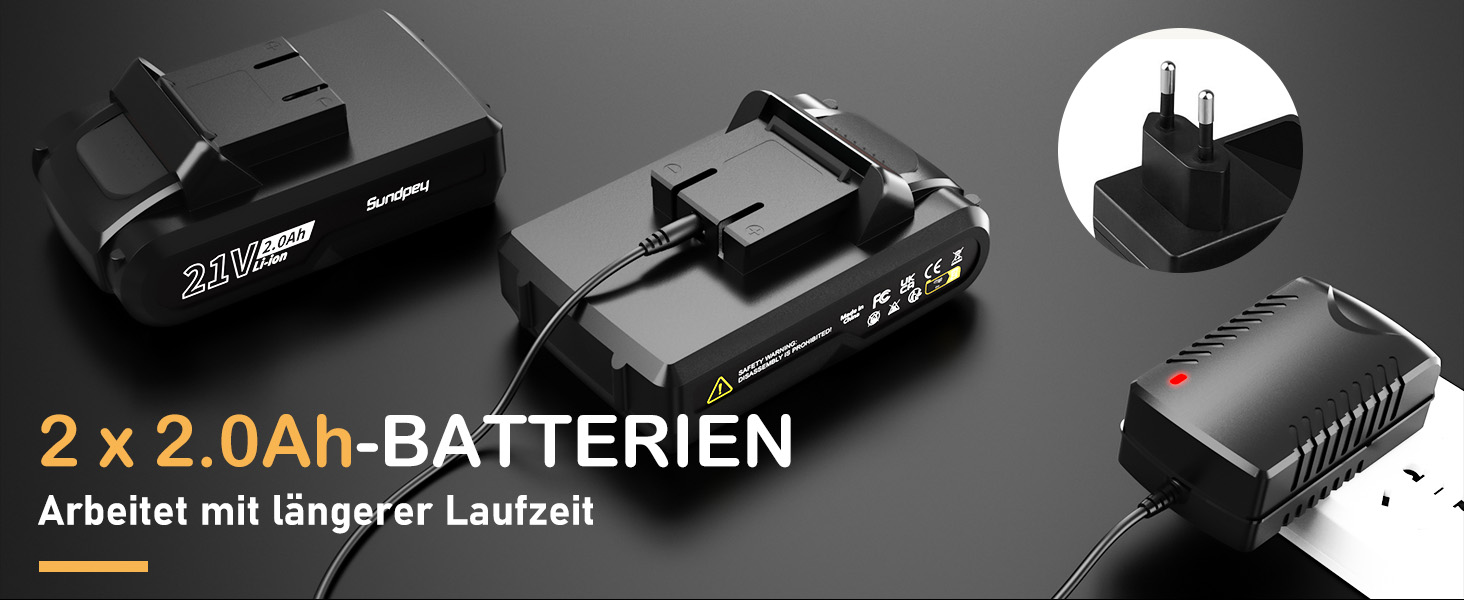 Акумуляторний шурупокрут Sundpey 21V з 2x2000mAh акумулятором, 45 Нм, 18+1 момент, 10 мм патрон, 19 шт. для DIY проектів